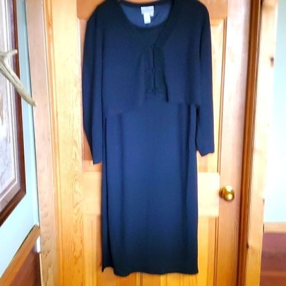 Coldwater Creek Womens Black Textured Knit Dress Set Bolero Jacket PL Petite L